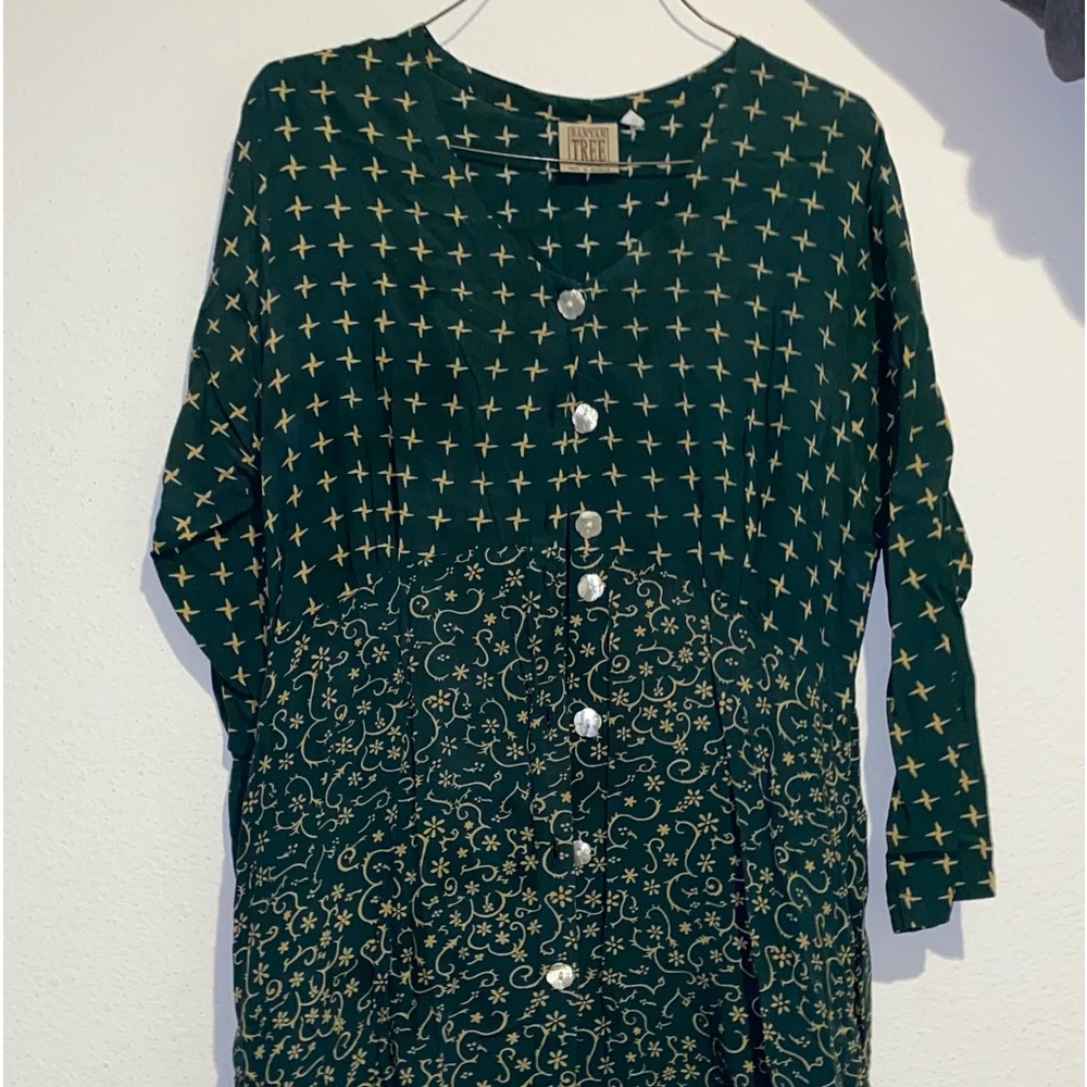 Green Mixed Print Dress